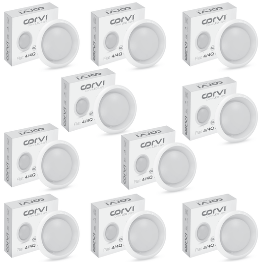 CORVI LED Flat 4 Round 6W Ceiling Panel Light | Slim, Dimmable & Driverless |  White 5700K | Backlit for Maximum Output | Ideal for False Ceilings & Home Lighting (Pack of 10)