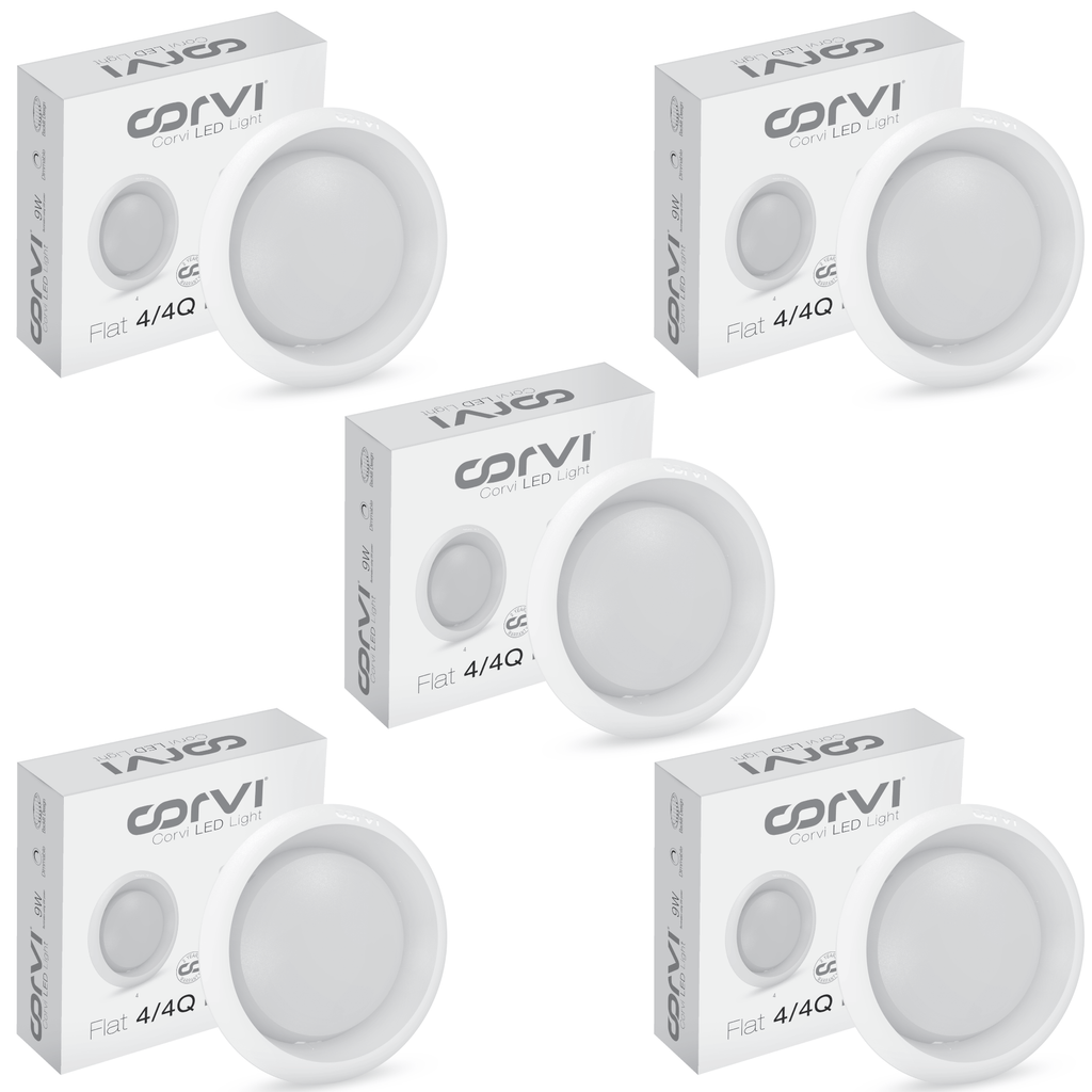 CORVI LED Flat 4 Round 6W Ceiling Panel Light | Slim, Dimmable & Driverless |  White 5700K | Backlit for Maximum Output | Ideal for False Ceilings & Home Lighting (Pack of 5)