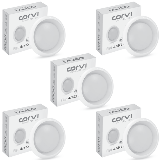 CORVI LED Flat 4 Round 6W Ceiling Panel Light | Slim, Dimmable & Driverless |  White 5700K | Backlit for Maximum Output | Ideal for False Ceilings & Home Lighting (Pack of 5)