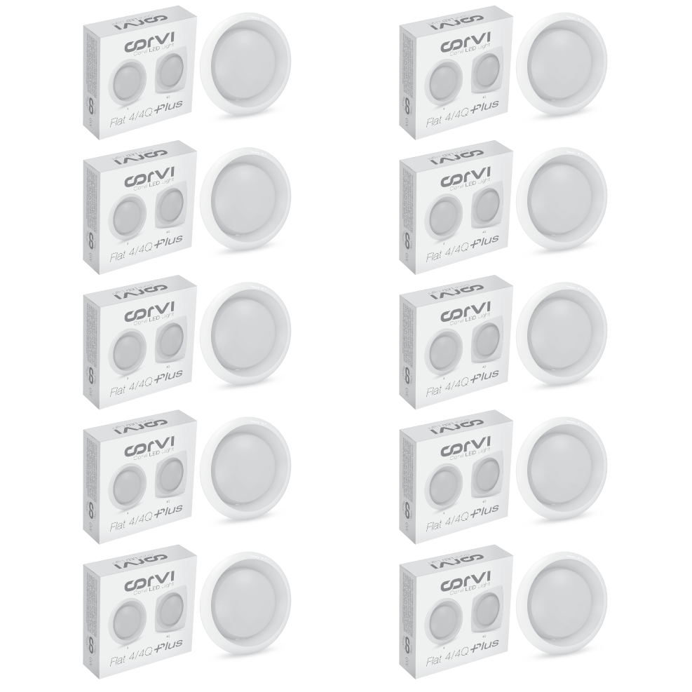 CORVI LED Flat 4 Round 6W Ceiling Panel Light | Slim, Dimmable & Driverless |  White 5700K | Backlit for Maximum Output | Ideal for False Ceilings & Home Lighting (Pack of 10)