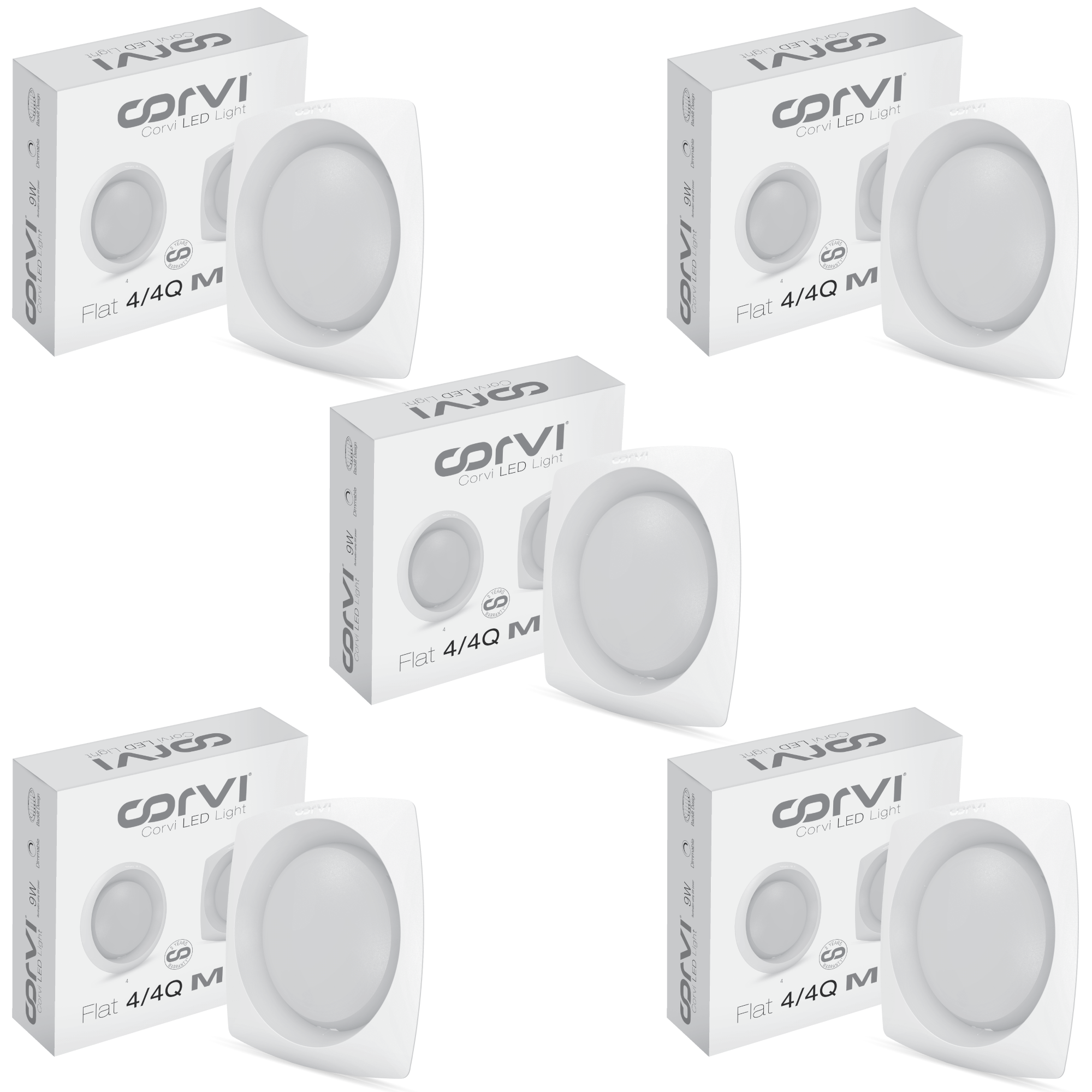 CORVI LED Flat 4Q Square 6W Ceiling Panel Light | Slim, Compact, Dimmable & Driverless | Warm White 3000K | Backlit for Maximum Output | Ideal for False Ceilings & Home Lighting (Pack of 5)