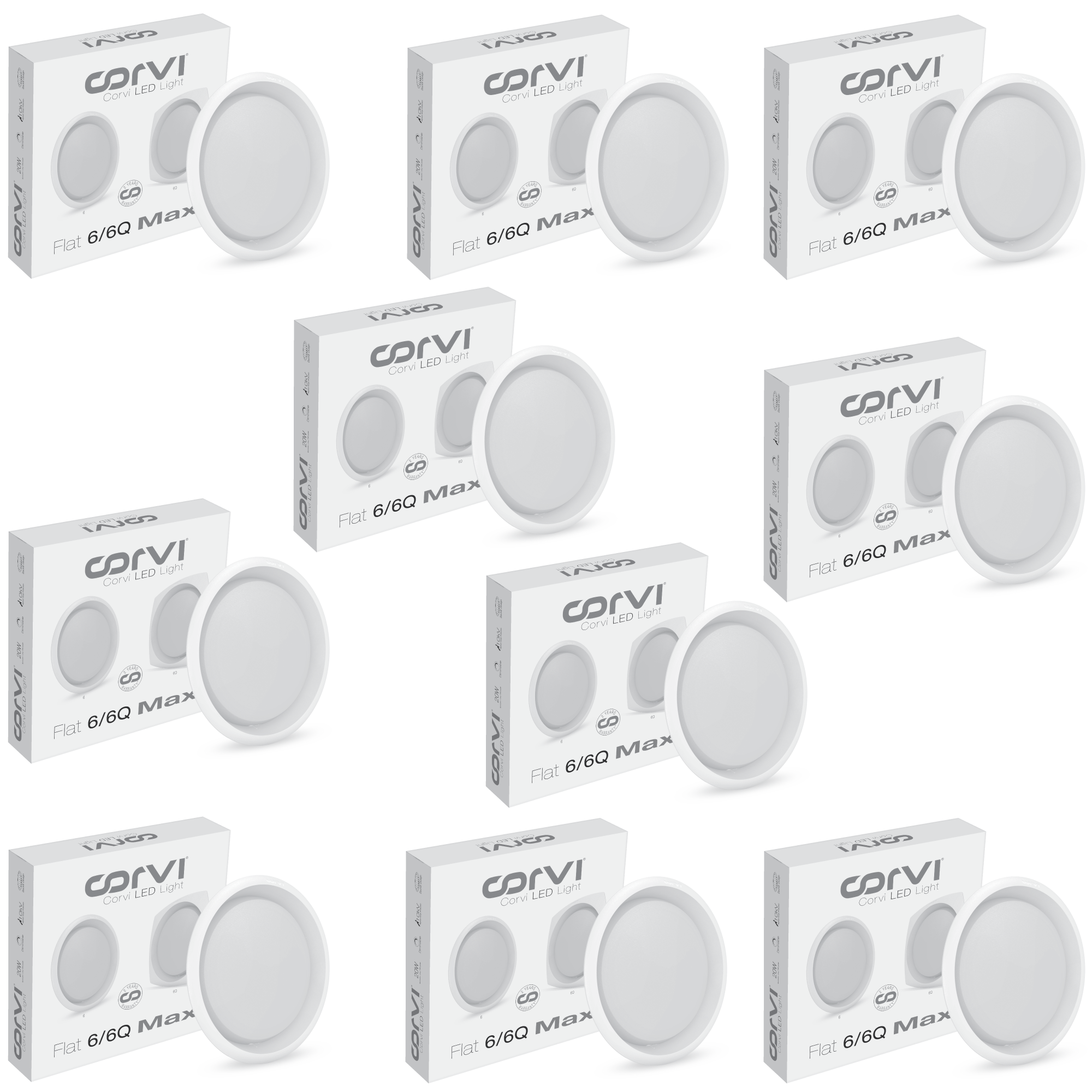 CORVI LED Flat 6 Round 15W False Ceiling Light | Compact, Driverless & Dimmable with Backlit Design | Easy White 4000K for Home & Office (Pack of 10)