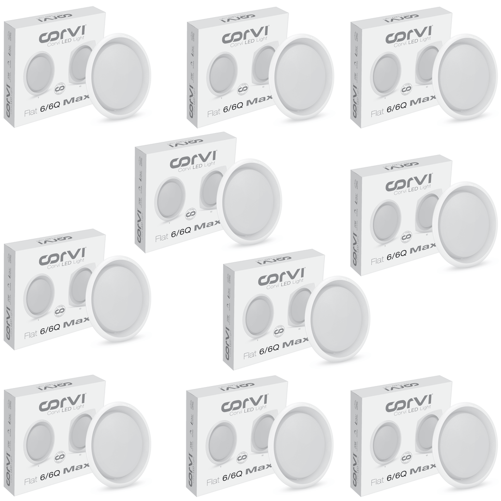 CORVI LED Flat 6 Round 15W False Ceiling Light | Compact, Driverless & Dimmable with Backlit Design | Easy White 4000K for Home & Office (Pack of 10)
