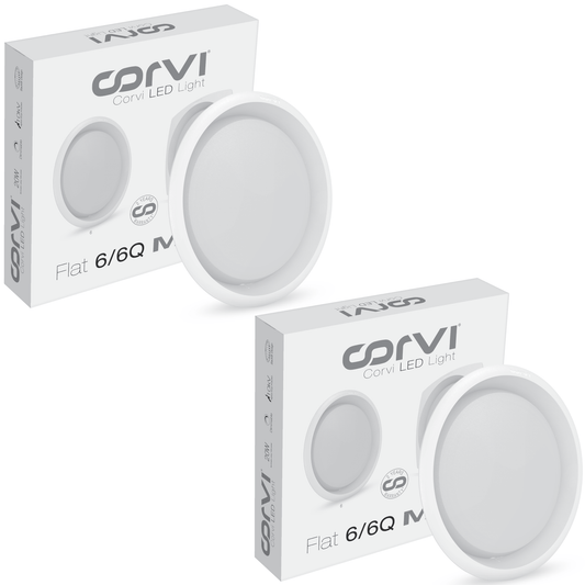 CORVI LED Flat 6 Round 15W False Ceiling Light | Compact, Driverless & Dimmable with Backlit Design | Easy White 4000K for Home & Office (Pack of 2)