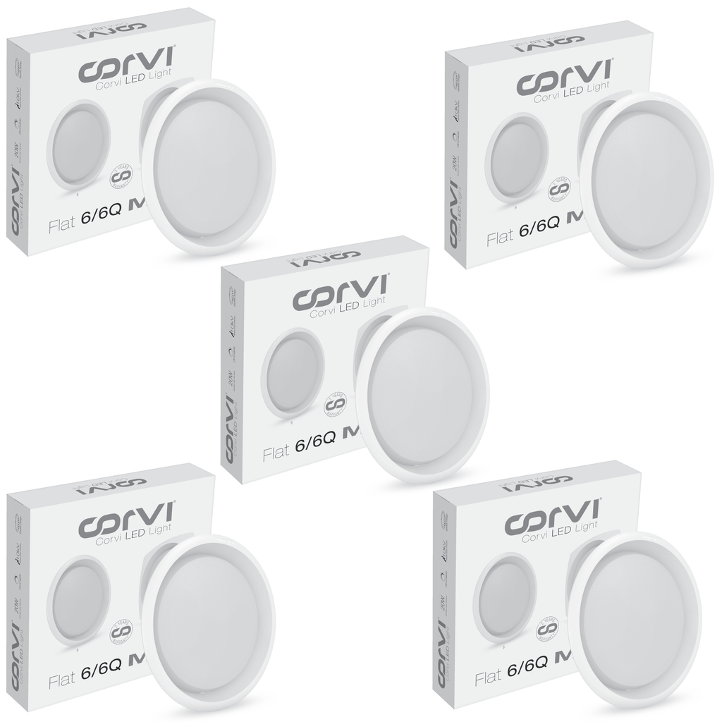 CORVI LED Flat 6 Round 15W False Ceiling Light | Compact, Driverless & Dimmable with Backlit Design |  White 5700K for Home & Office (Pack of 5)