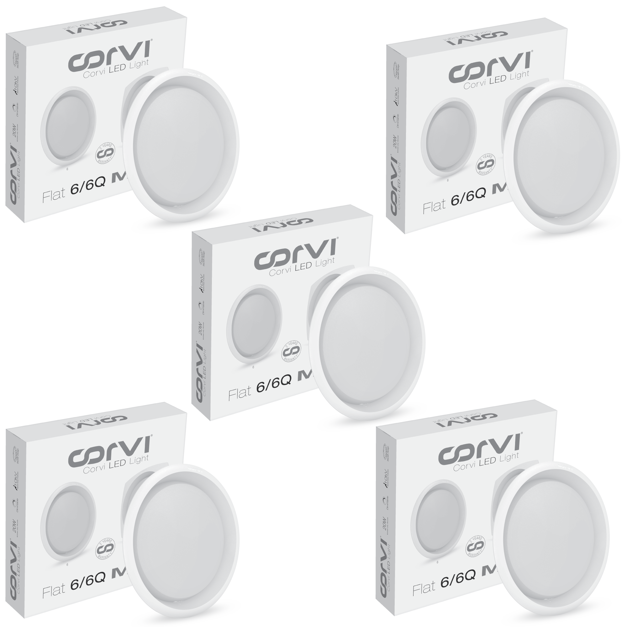 CORVI LED Flat 6 Round 15W False Ceiling Light | Compact, Driverless & Dimmable with Backlit Design |  White 5700K for Home & Office (Pack of 5)