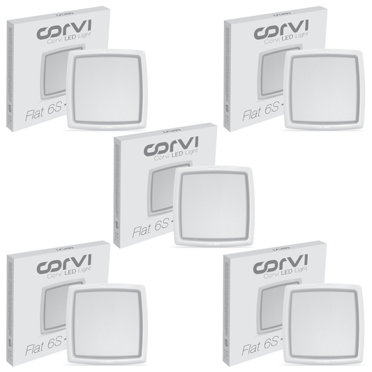 CORVI LED Flat 6S Square 15W | Driverless, Dimmable & Slim Panel Light | Backlit Design for Maximum Brightness |  White 5700K for False Ceilings (Pack of 5)