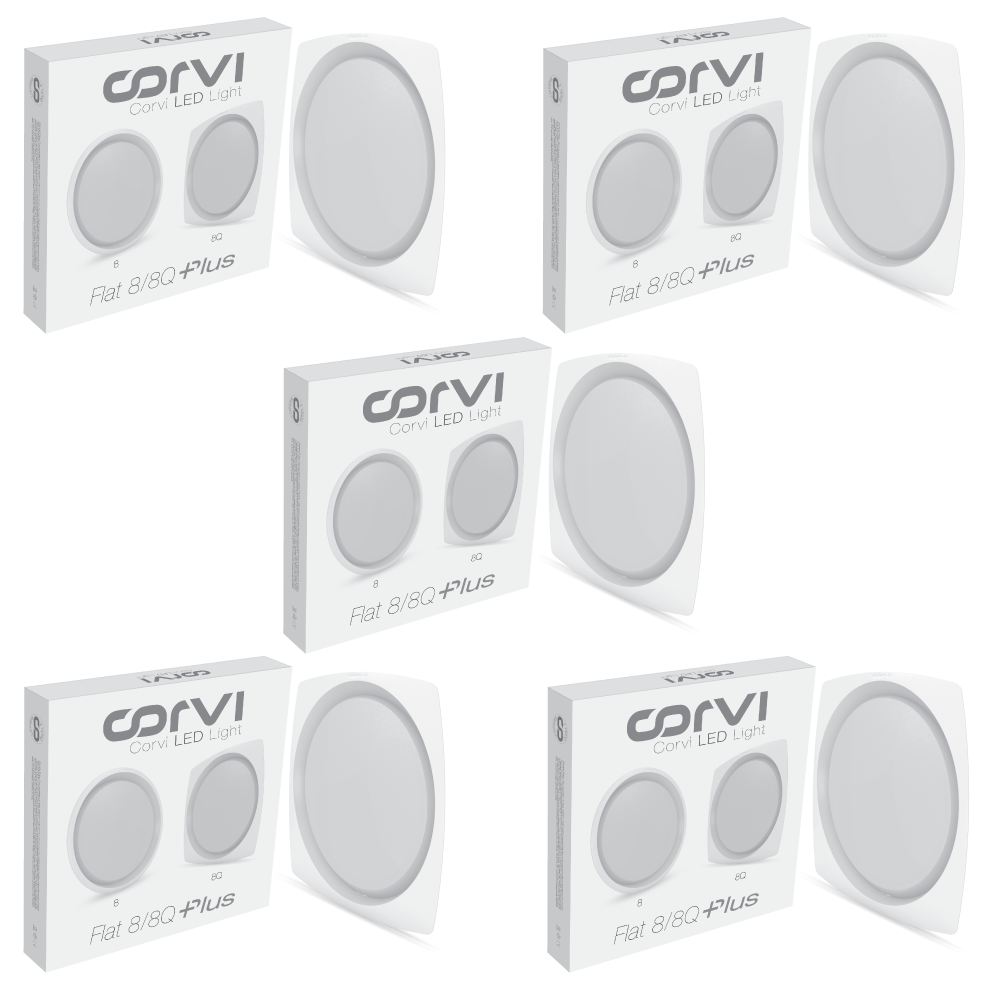 CORVI LED Flat 8Q Square 20W | Compact & Driverless False Ceiling Light | Dimmable with Backlit Technology for Maximum Output | Easy White 4000K (Pack of 5)