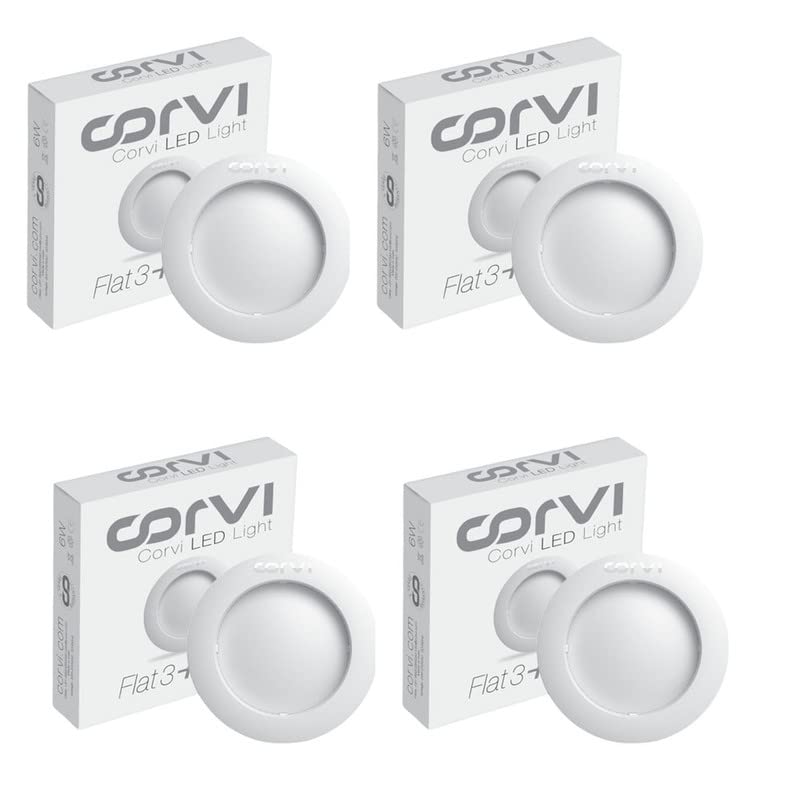 CORVI LED Flat3 6W Round Ceiling Light | Dimmable & Backlit | Easy White 4000K | Slim Driverless LED Panel with Junction Box | Ideal for False Ceilings & Home Use (Pack of 4)