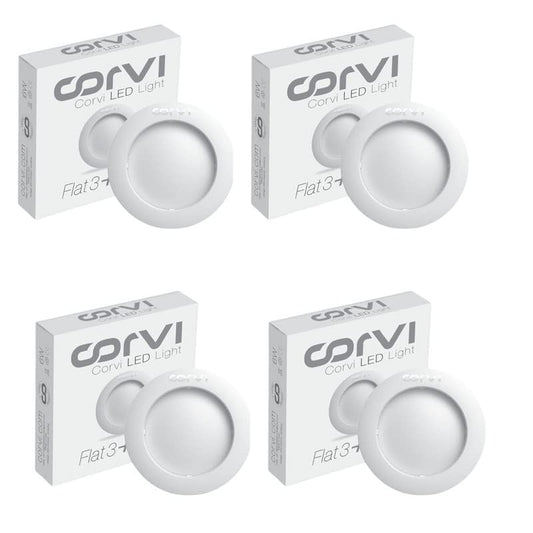 CORVI LED Flat3 6W Round Ceiling Light | Dimmable & Backlit | Easy White 4000K | Slim Driverless LED Panel with Junction Box | Ideal for False Ceilings & Home Use (Pack of 4)