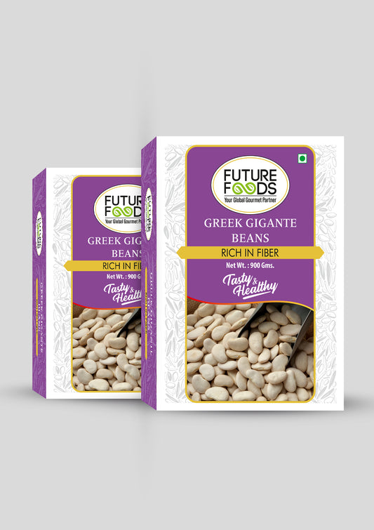 Future Foods Greek Gigante Beans | Double Butter Beans | Protein Rich | Good Source of Soluble Fiber & Vitamin A | Sweet & Mild Taste | Meaty Texture | Gluten Free | Low in Fat Content | 900g (Pack of 2)