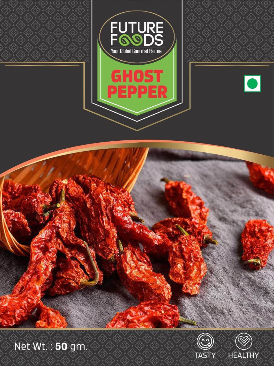 Future Foods Premium Ghost Pepper | Bhut Jolokia/Raja Mircha/Raja Chilli | Ideal for Making Hot Sauces | Hottest Pepper in the World | 100000 SHU | 50g