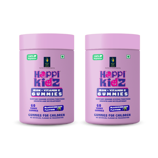Nutrition For A Healthy Beginning Happi Kidz Iron + Vitamin C Gummies For Kids-(60 Gummy Bears) -Supports Immune System Function, Blackcurrent Flavor (Pack of 2)