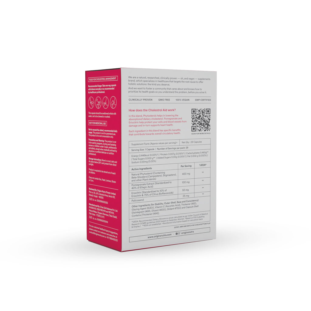 Origins Nutra Cholesterol Aid |Cholesterol Balance, Helps Reduce LDL, Boosts HDL |Plantsterols, Pomegranate Extract, Eriocitrin, Policosonal | Vegan-Friendly|For Men & Women|28 Veg Capsules Pack of 3