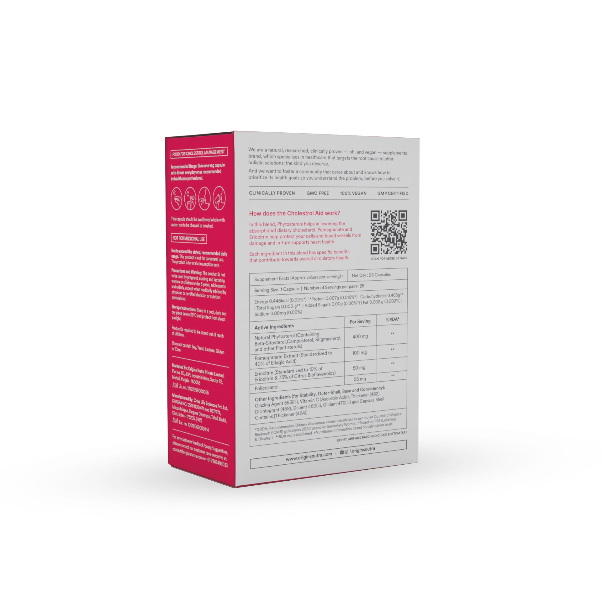 Origins Nutra Cholesterol Aid |Cholesterol Balance, Helps Reduce LDL, Boosts HDL |Plantsterols, Pomegranate Extract, Eriocitrin, Policosonal | Vegan-Friendly|For Men & Women|28 Veg Capsules Pack of 3