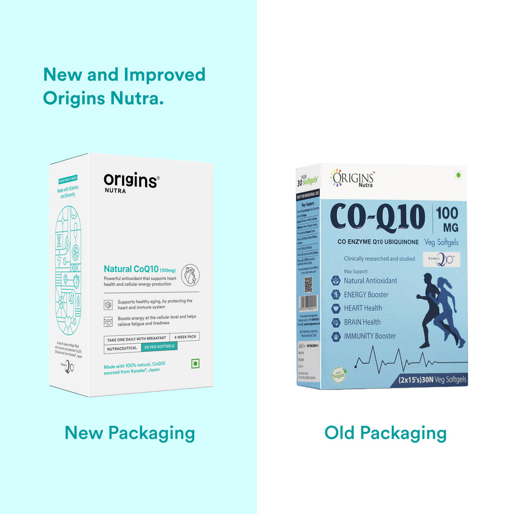 Origins Nutra Natural’s CoQ-10 (100mg) | Boost Energy & Stamina, Supports Heart Health, Relieves Migraine | CoQ 10 | GMP Certified | For Men & Women | 28 Veg Soft Gels Pack of 2