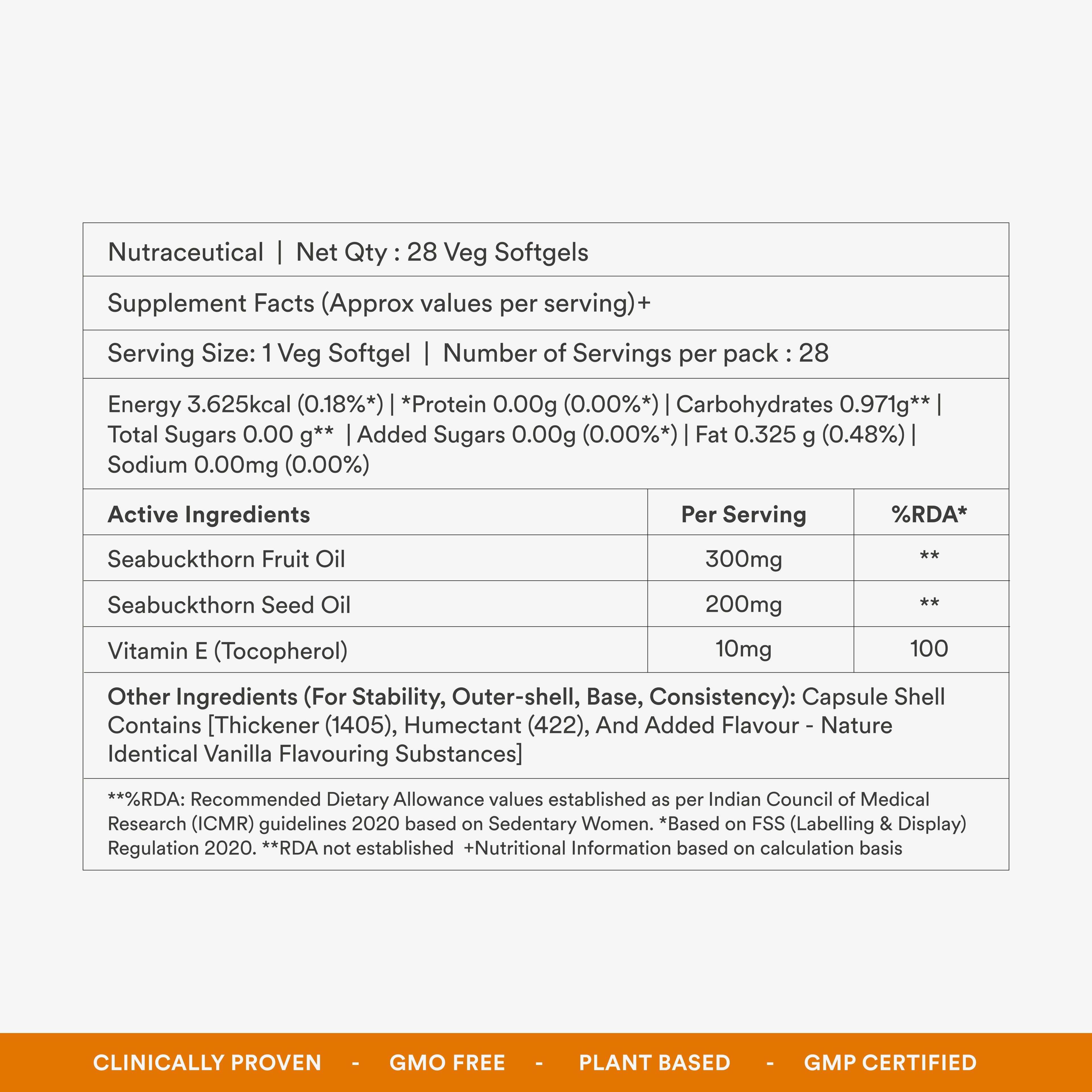 Origins Nutra Sea Buckthorn Oil |Reduce Wrinkles & Pigmentation, Supports Skin Hydration & Elasticity | Sea Buckthorn Oil | GMP Certified | For Men & Women | 28 Capsules Pack of 2