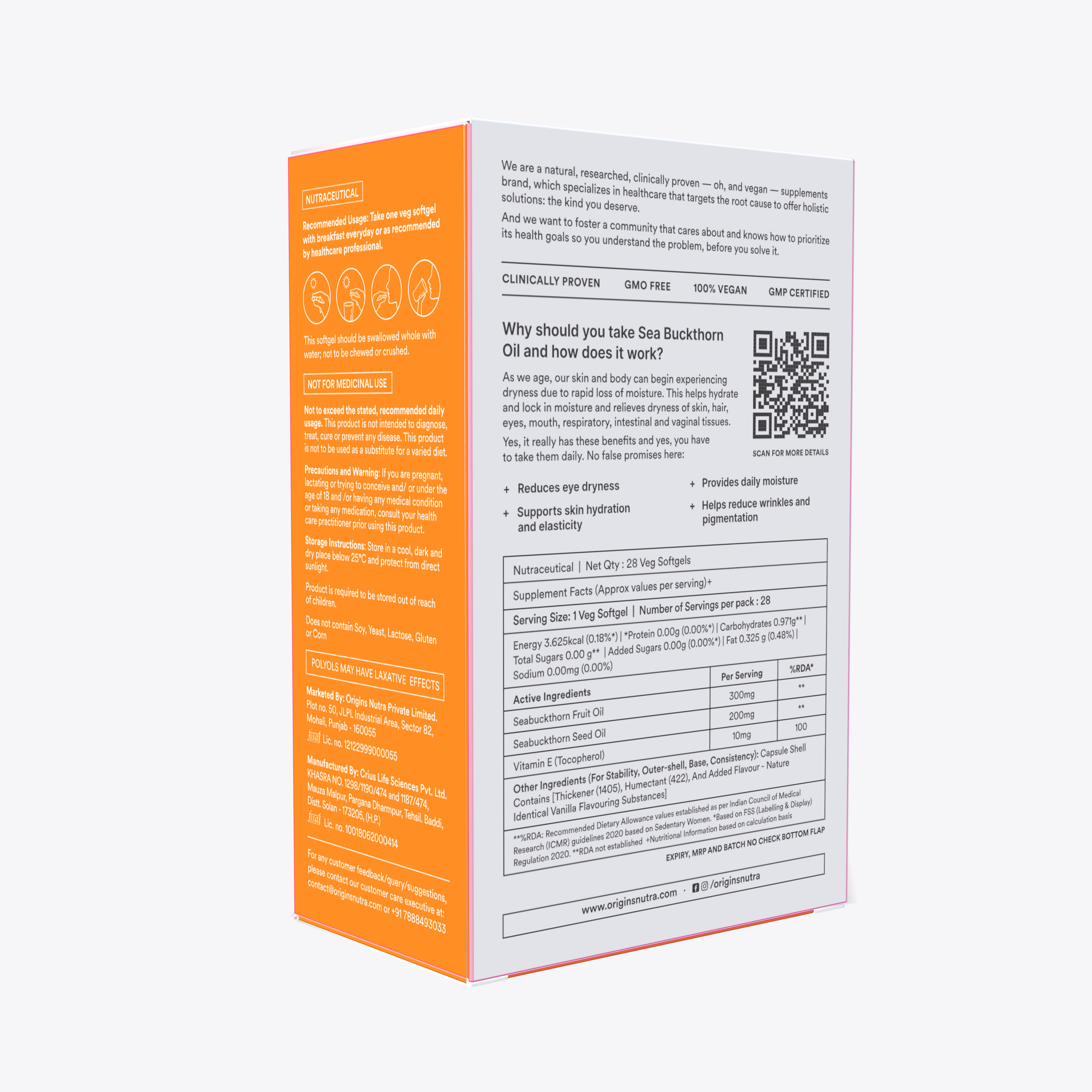 Origins Nutra Sea Buckthorn Oil |Reduce Wrinkles & Pigmentation, Supports Skin Hydration & Elasticity | Sea Buckthorn Oil | GMP Certified | For Men & Women | 28 Capsules Pack of 2
