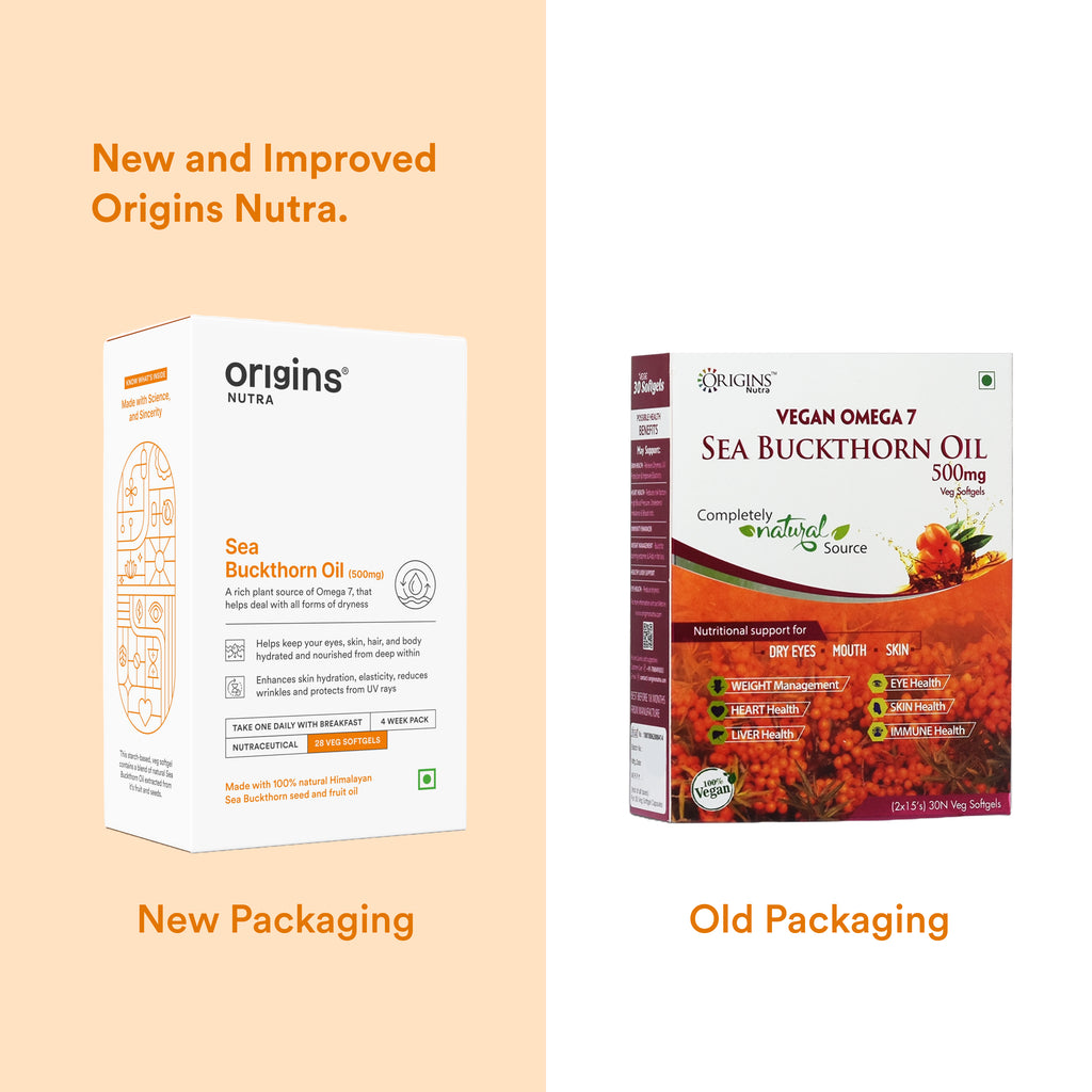 Origins Nutra Sea Buckthorn Oil |Reduce Wrinkles & Pigmentation, Supports Skin Hydration & Elasticity | Sea Buckthorn Oil | GMP Certified | For Men & Women | 28 Capsules Pack of 3