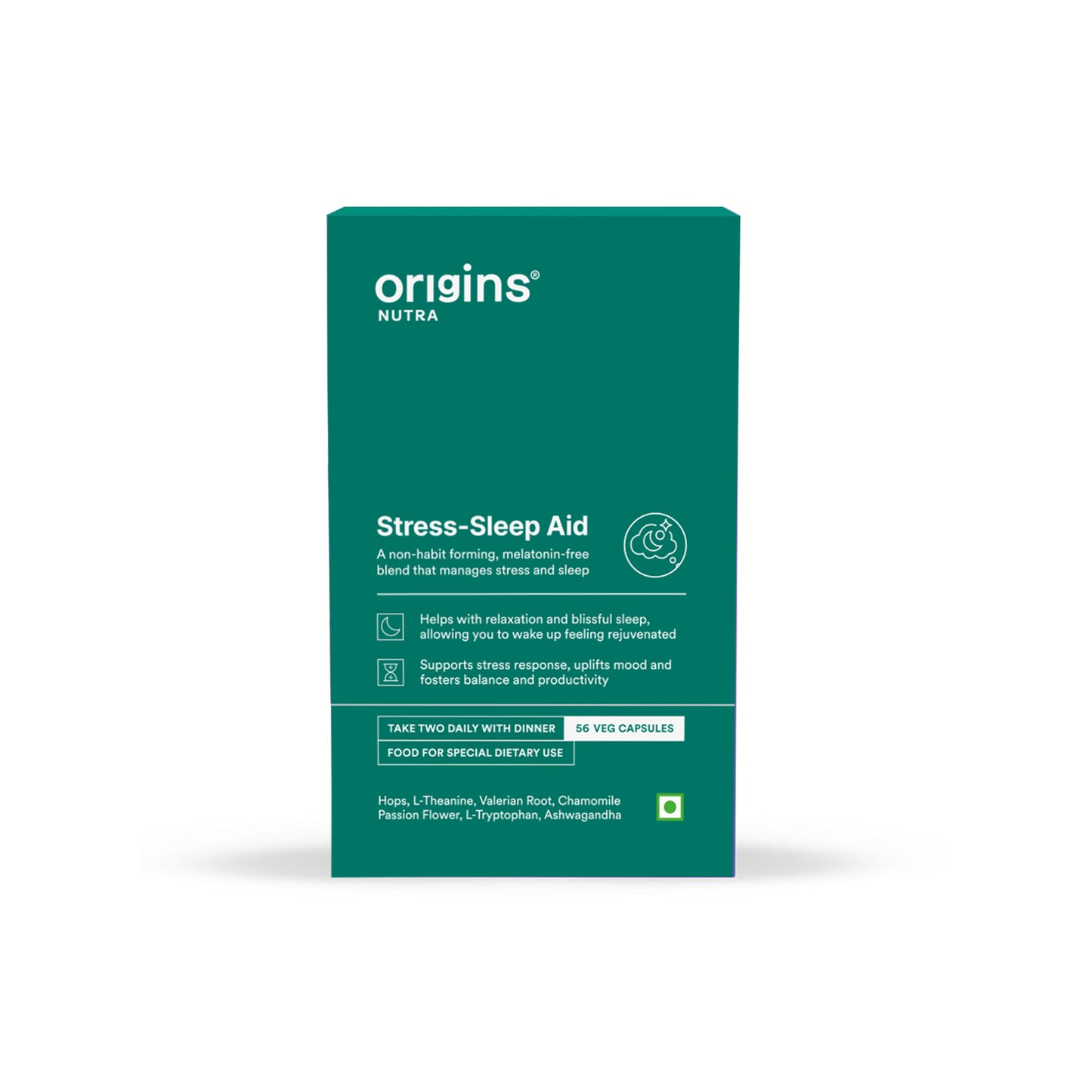 Origins Nutra Stress-Sleep Aid Capsules| Melatonin Free| Non-Habit forming| Calmer mind & Restfull sleep| GMP Certified |Non-GMO |For Men & Women| 56 Capsules| Pack of 2