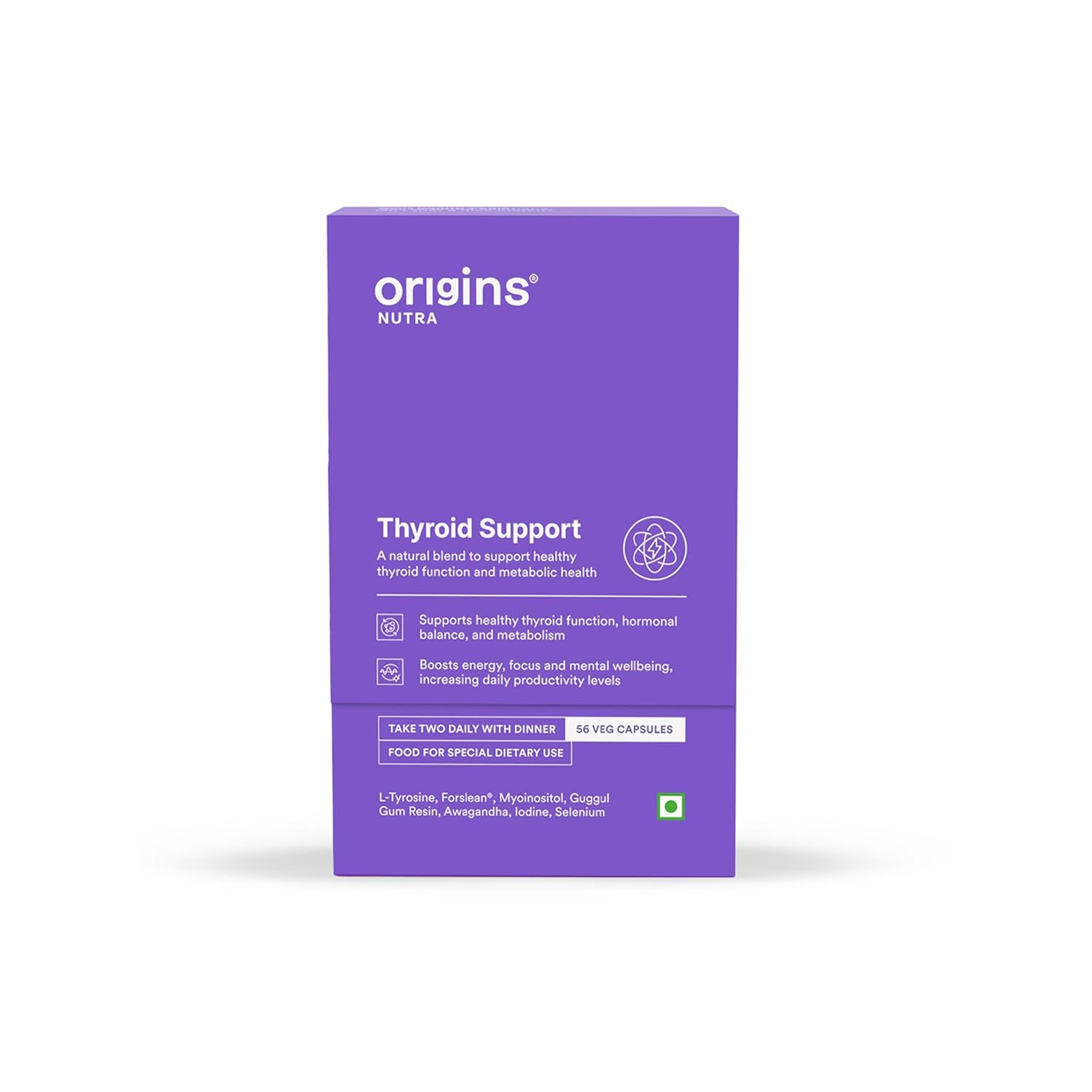 Origins Nutra Thyroid Support | Support Healthy Thyroid Function, Maintain Hormonal Balance | ForsLean, ShodenGMP Certified | For Men & Women | 56 Veg Capsules Pack of 3