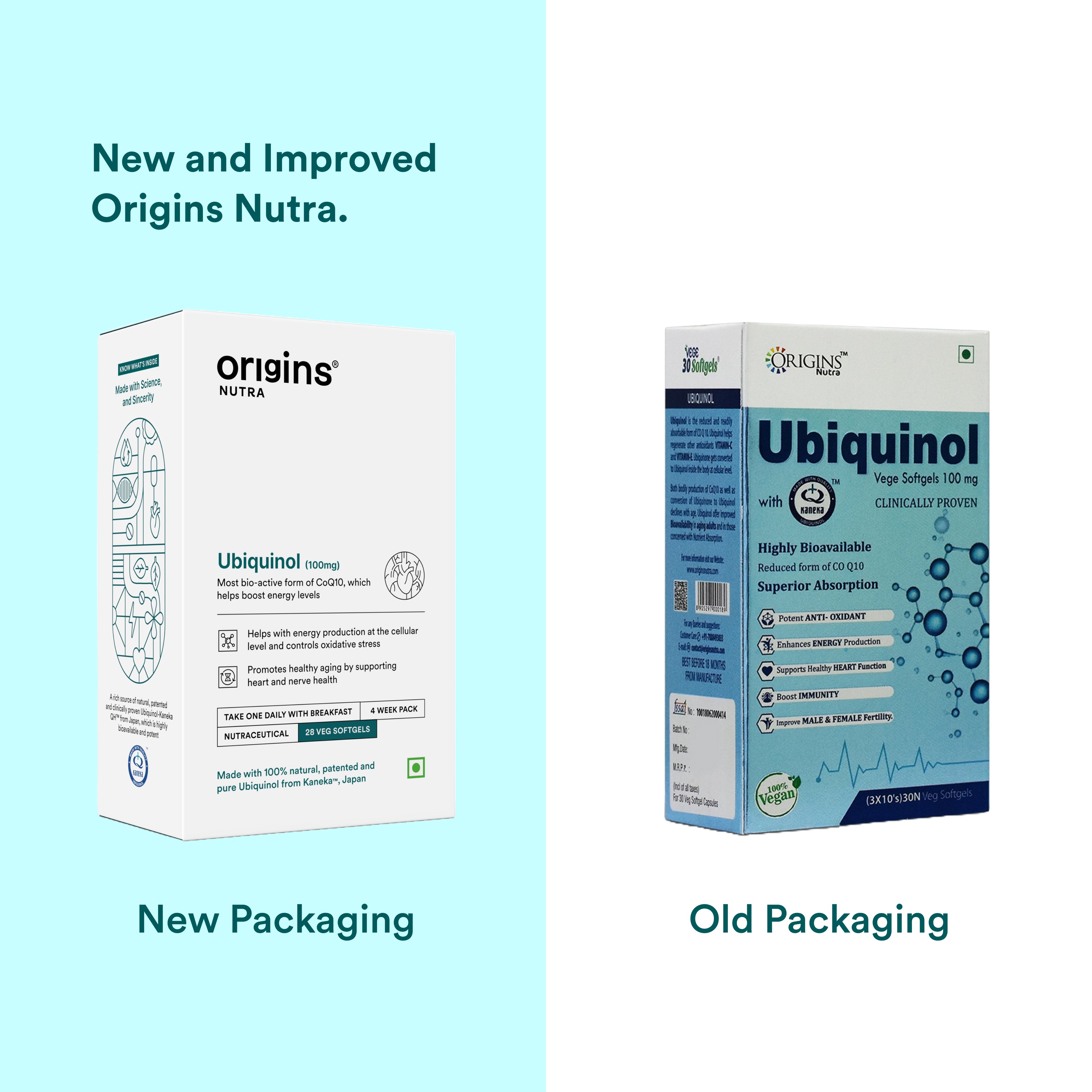 Origins Nutra Ubiquinol (100mg) | Boost Energy, Supports Heart & Healthy Ageing, Enhance Antioxidant Protection | Ubiquinol | GMP Certified | For Men & Women | 28 Soft Gels Pack of 2