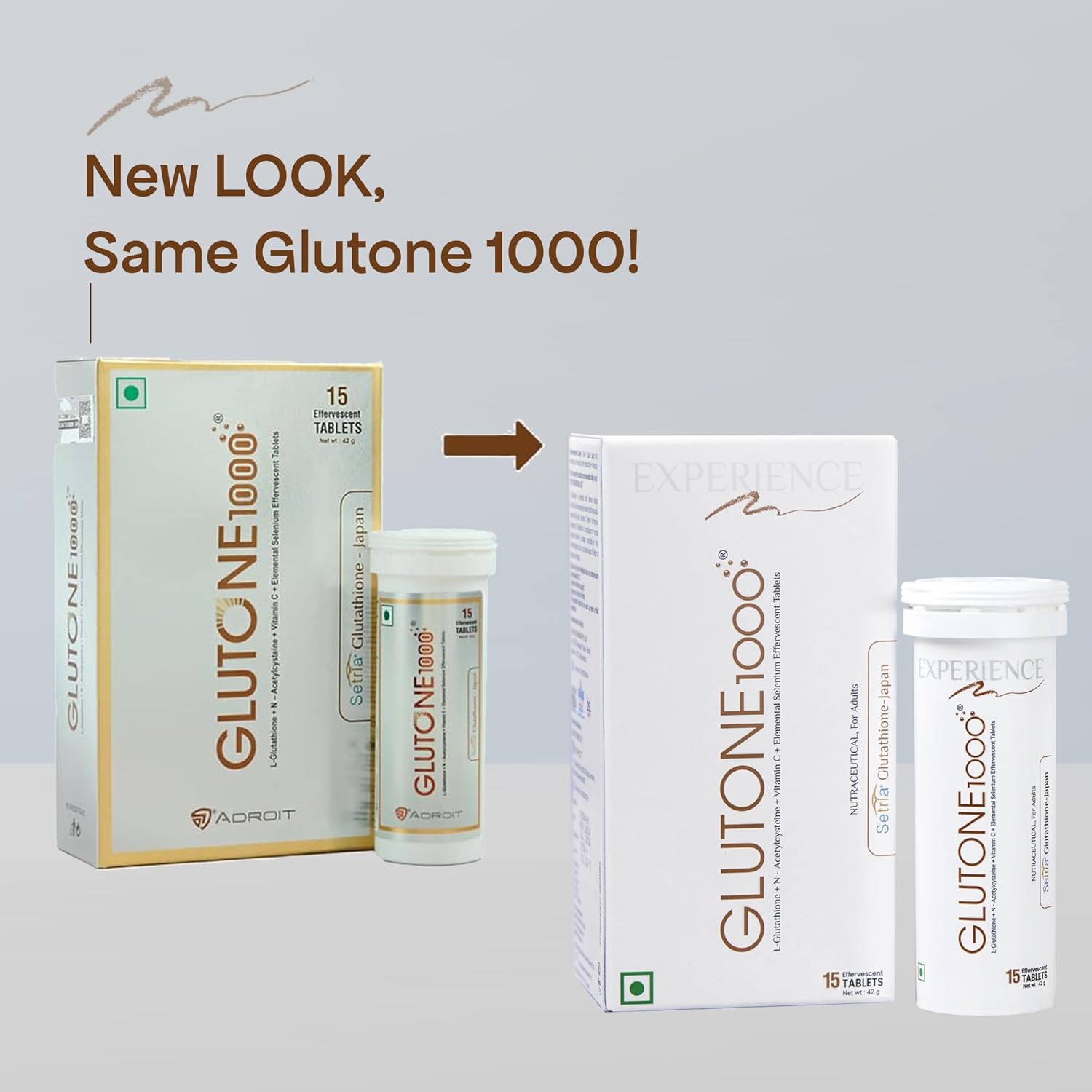 Glutone 1000 – Setria L-Glutathione Effervescent Tablets | Vitamin C 40mg | For Radiant Glow | Evens Skin Tone | 15 Tablets (Pack of 3)