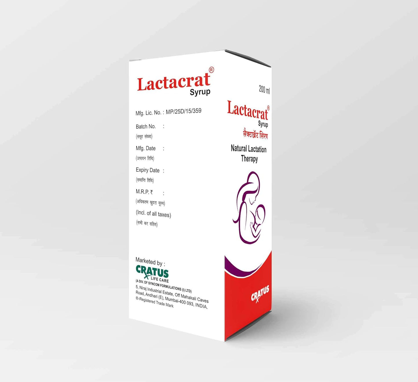 Cratus Lactacrat Syrup 200ML Each Maternity Aid Increases Breast Feeding Improved Lactation Milk Production for Women Saunf Flavour-(Pack of 3)