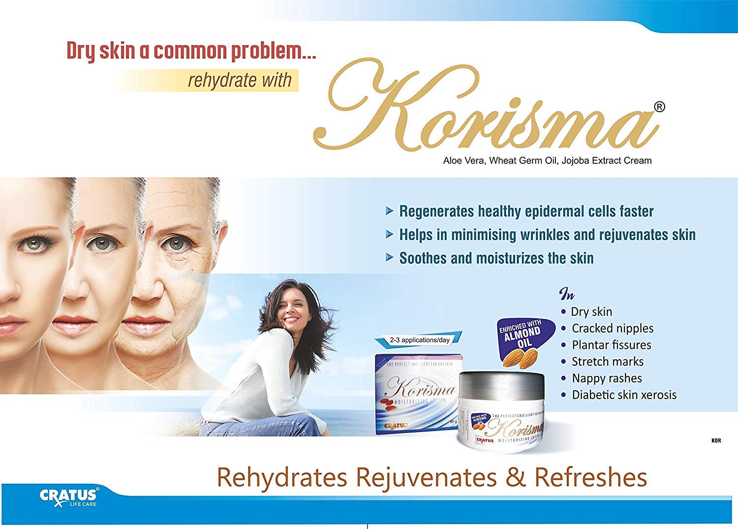 Korisma Moisturizing Lotion with Almond Oil, Aloe Vera, Wheat Germ Oil, Jojoba Extracts for Rejuvenating & Hydrated Skin - 65gms(Pack of 2)