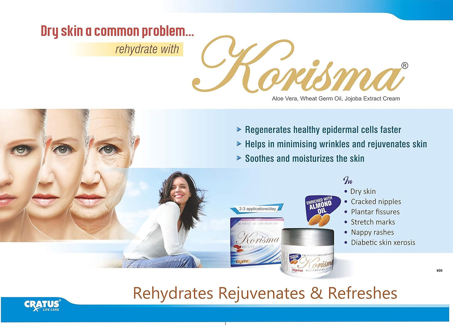 Korisma Moisturizing Lotion with Almond Oil, Aloe Vera, Wheat Germ Oil, Jojoba Extracts for Rejuvenating & Hydrated Skin - 65gms(Pack of 4)