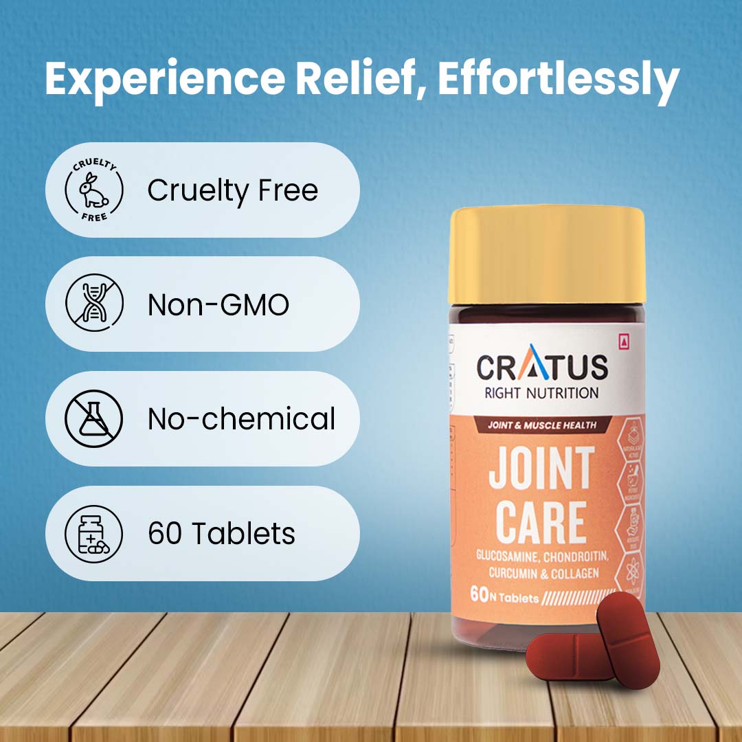 Cratus Right Nutrition Advanced Joint Care Tablets with Glucosamine, Chondroitin and Curcumin | Total Support for Joint, Cartilage and Muscle Health | Enhances Flexibility, Reduces Pain | 60 Tablets