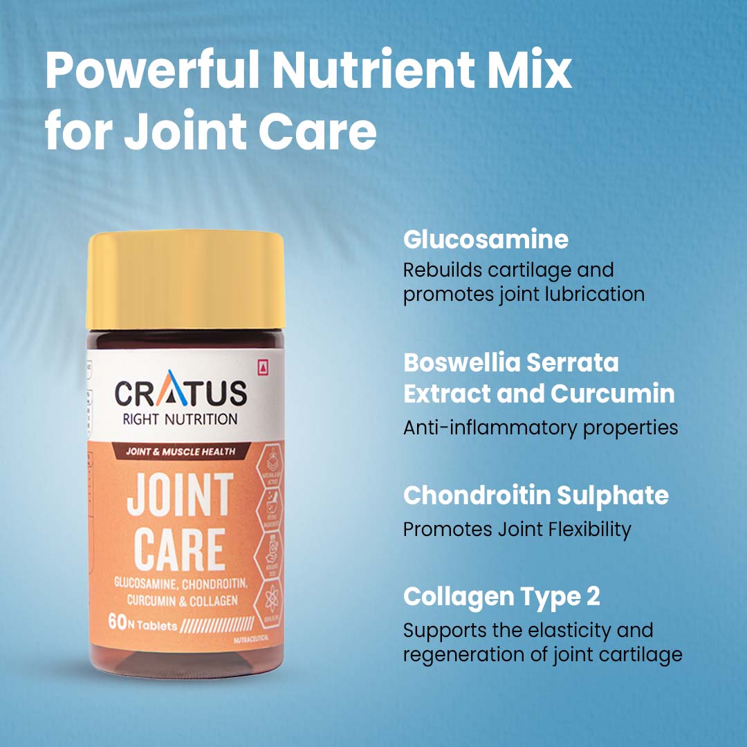 Cratus Right Nutrition Advanced Joint Care Tablets with Glucosamine, Chondroitin and Curcumin | Total Support for Joint, Cartilage and Muscle Health | Enhances Flexibility, Reduces Pain | 60 Tablets