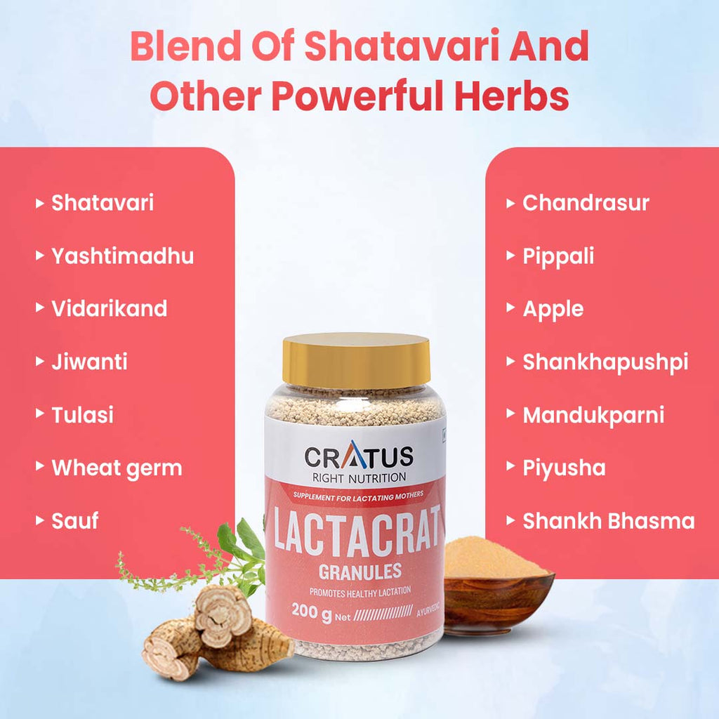 Lactacrat Granules - Natural Lactation Therapy For New Mothers | Contains The Goodness Of Natural Ingredients Including Tulsi, Pipali & Jiwanti | Promotes Healthy Production Of Breast Milk