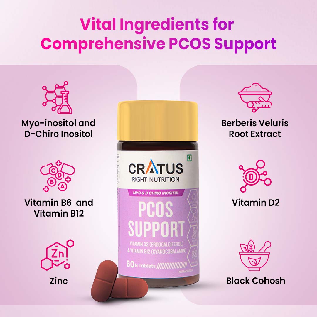 Cratus Right Nutrition - PCOS Tablets | Hormonal Balancing and Fertility Support | Designed for Effective PCOS Management | Helps Regulate Menstrual Cycles and Boost Metabolic Health | 60 Tablets