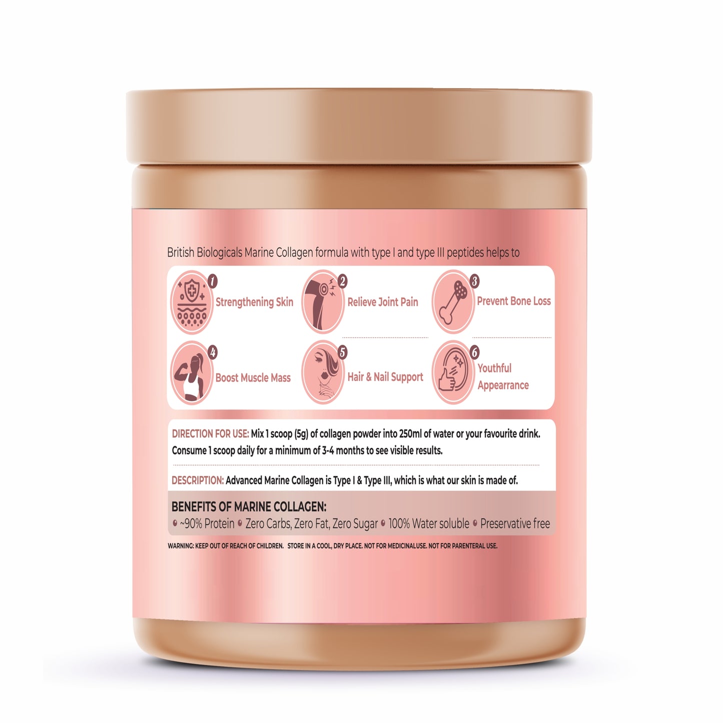 Marine Collagen Supplements for Women & Men, 200g | Supports Glowing Skin | Naturl Moisturiser | Supports healthy Nails, Hair & Skin | - Supports Damaged Skin | 200g | Unflavoured - British Biologicals