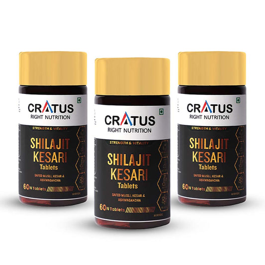 Cratus Right Nutrition- Shilajit Contains Ashwagandha & Safed Musli | Boosts Energy & Overall Wellness for Men & Women | 180 Tablets