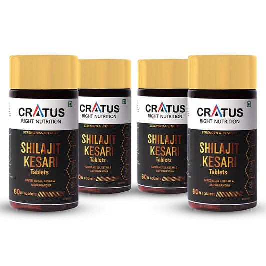 Cratus Right Nutrition- Shilajit Contains Ashwagandha & Safed Musli | Boosts Energy & Overall Wellness for Men & Women | 240 Tablets