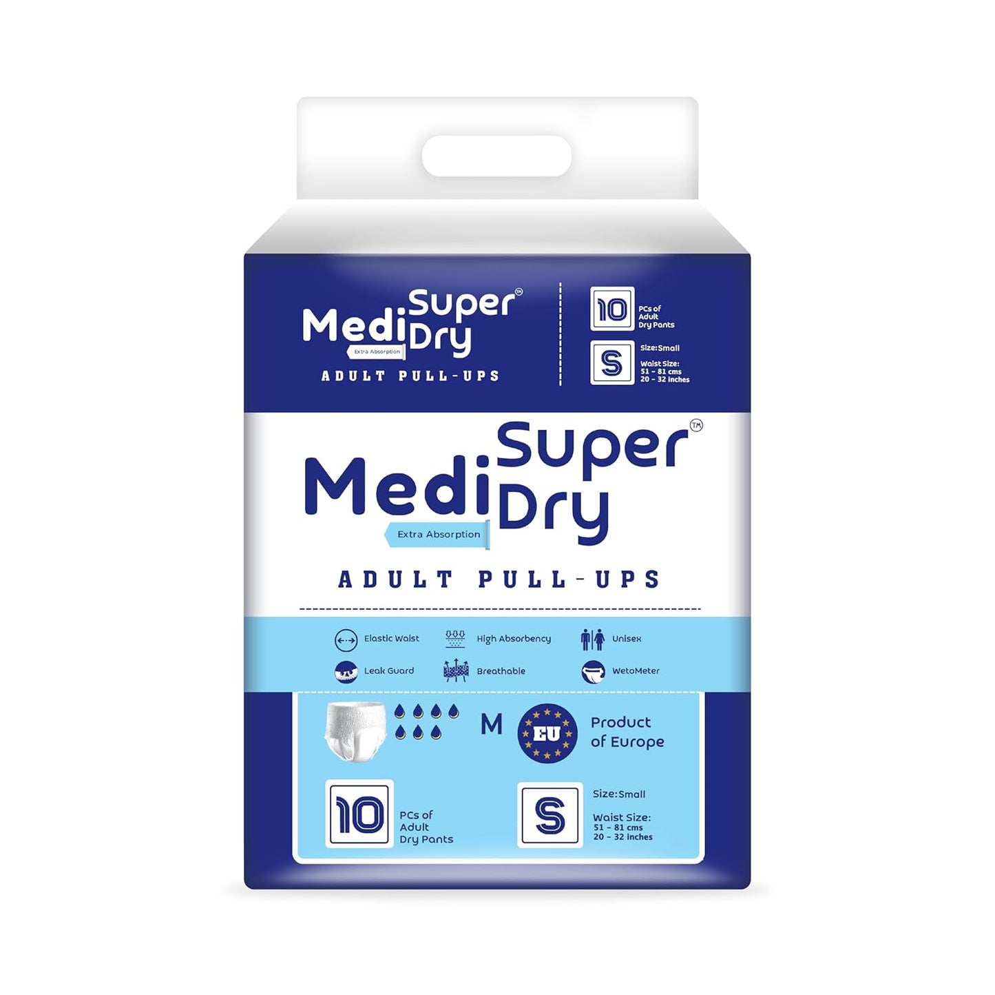 Medisuperdry Adult Diaper Pants | Small (S) |Waist 51-81 cm (20-32 inches) |High Absorbency -10 Hrs |Rash-Free |Leakproof |Breathable |Odourless |Elastic Waist |For Men & Women | 10 Units, Pack of 1