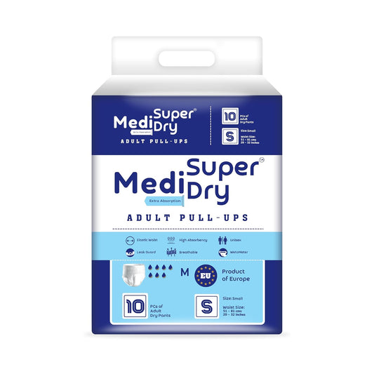 Medisuperdry Adult Diaper Pants | Small (S) |Waist 51-81 cm (20-32 inches) |High Absorbency -10 Hrs |Rash-Free |Leakproof |Breathable |Odourless |Elastic Waist |For Men & Women | 10 Units, Pack of 1