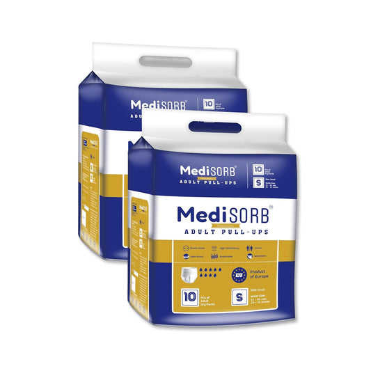 MediSORB Adult Diaper Pants | Small (S) |Waist 51-81 cm (23-32 inches) |High Absorbency -15 Hrs |Rash-Free |Leakproof |Breathable |Odourless |Elastic Waist |Unisex - Men & Women | 20 Units, Pack of 2