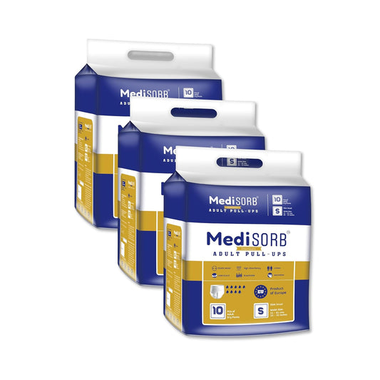 MediSORB Adult Diaper Pants | Small (S) |Waist 51-81 cm (23-32 inches) |High Absorbency -15 Hrs |Rash-Free |Leakproof |Breathable |Odourless |Elastic Waist |For Men & Women | 30 Units, Pack of 3