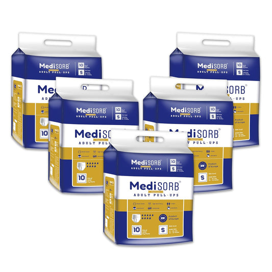 MediSORB Adult Diaper Pants | Small (S) |Waist 51-81 cm (23-32 inches) |High Absorbency -15 Hrs |Rash-Free |Leakproof |Breathable |Odourless |Elastic Waist |Unisex - Men & Women | 50 Units, Pack of 5