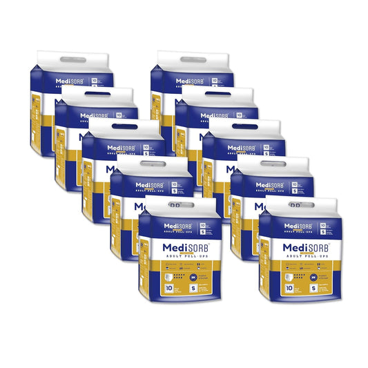 MediSORB Adult Diaper Pants | Small (S) |Waist 51-81 cm (23-32 inches) |High Absorbency -15 Hrs |Rash-Free |Leakproof |Breathable |Odourless |Elastic Waist |Unisex- Men & Women | 100 Units, Pack of 10
