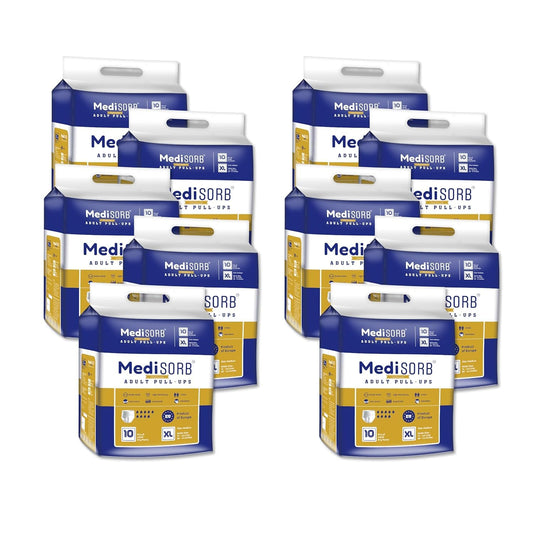 MediSORB Adult Diaper Pants | ExtraLarge (XL) |Waist 147-172 cm (58-68 inches) |High Absorbency 15 Hrs |Rash-Free |Leakproof |Breathable |Odourless |Elastic Waist |Men & Women | 100 Units, Pack of 10