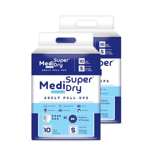 Medisuperdry Adult Diaper Pants | Small (S) |Waist 51-81 cm (20-32 inches) |High Absorbency -10 Hrs |Rash-Free |Leakproof |Breathable |Odourless |Elastic Waist |For Men & Women | 20 Units, Pack of 2