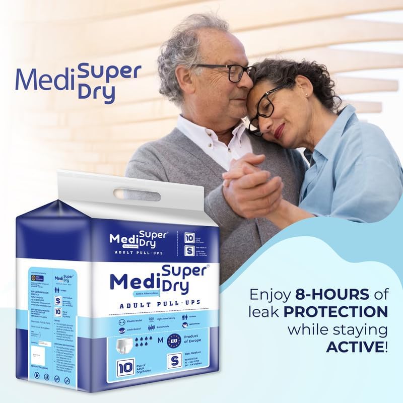 Medisuperdry Adult Diaper Pants | Small (S) |Waist 51-81 cm (20-32 inches) |High Absorbency -10 Hrs |Rash-Free |Leakproof |Breathable |Odourless |Elastic Waist |For Men & Women | 20 Units, Pack of 2