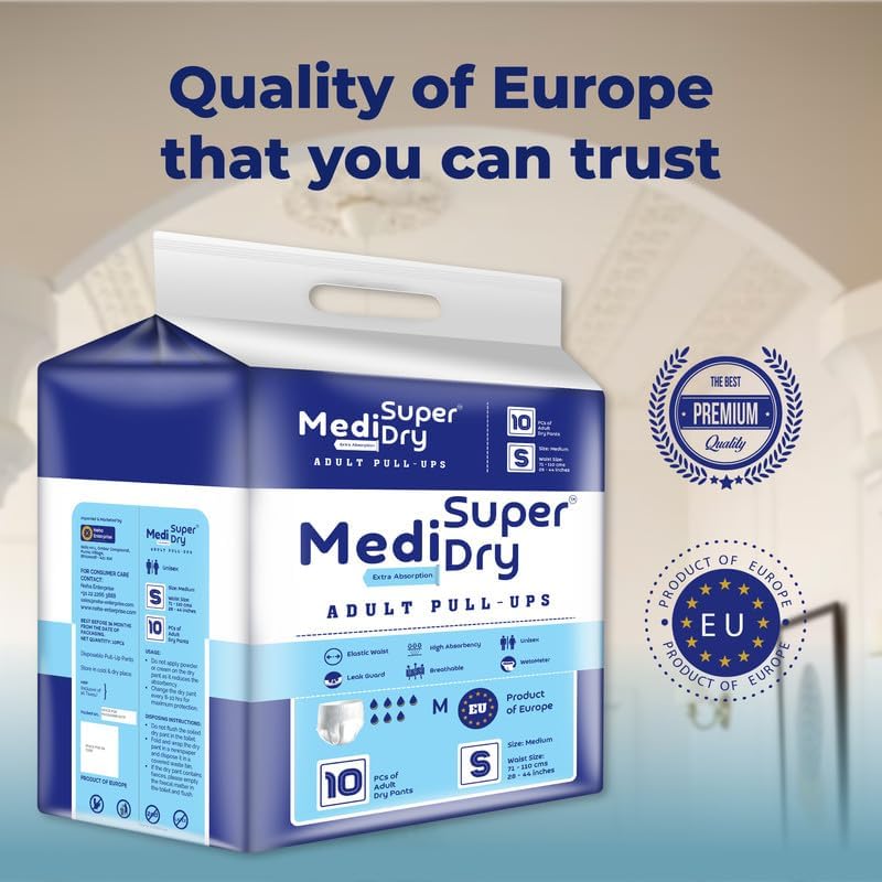 Medisuperdry Adult Diaper Pants | Small (S) |Waist 51-81 cm (20-32 inches) |High Absorbency -10 Hrs |Rash-Free |Leakproof |Breathable |Odourless |Elastic Waist |For Men & Women | 20 Units, Pack of 2