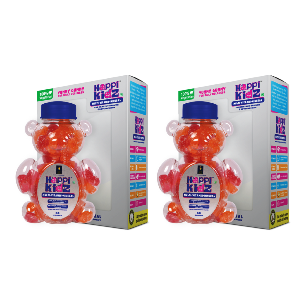Happi Kidz Multivitamin Gummies For Kids - (60 Count Gummy Bears) - with 16 essential vitamins and minerals - Supports Growth and Immunity -Orange & Strawberry - Children above 2 years (Pack of 2)