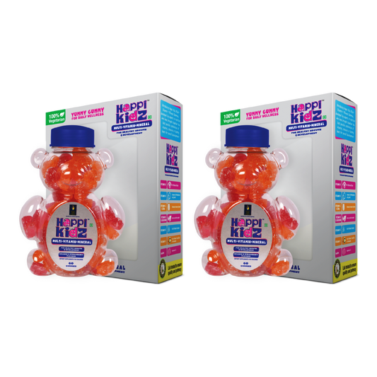 Happi Kidz Multivitamin Gummies For Kids - (60 Count Gummy Bears) - with 16 essential vitamins and minerals - Supports Growth and Immunity -Orange & Strawberry - Children above 2 years (Pack of 2)