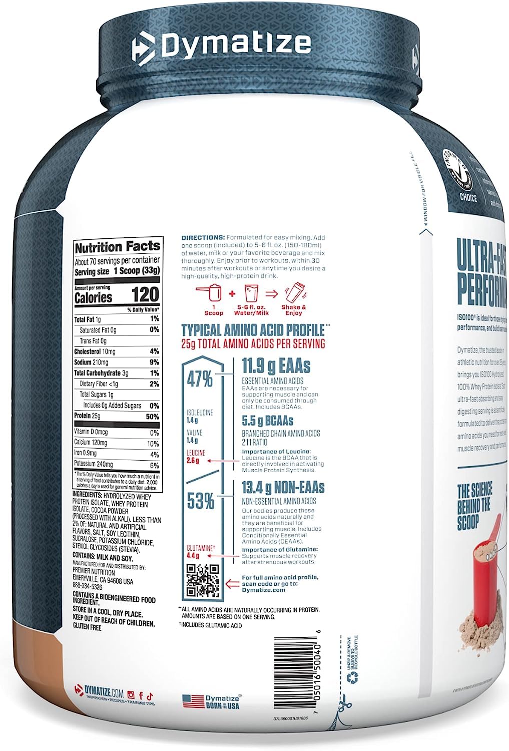 Dymatize Nutrition ISO 100 Whey Protein Powder - 2.3 Kg (Fudge Brownie)
